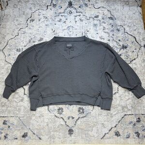American Eagle Lived-In Waffle Knit Cropped Sweatshirt Gray Women’s S
